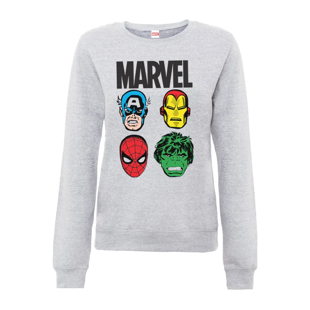 Marvel Comics Main Character Faces Women's Grey Sweatshirt - S - Grey Image 1