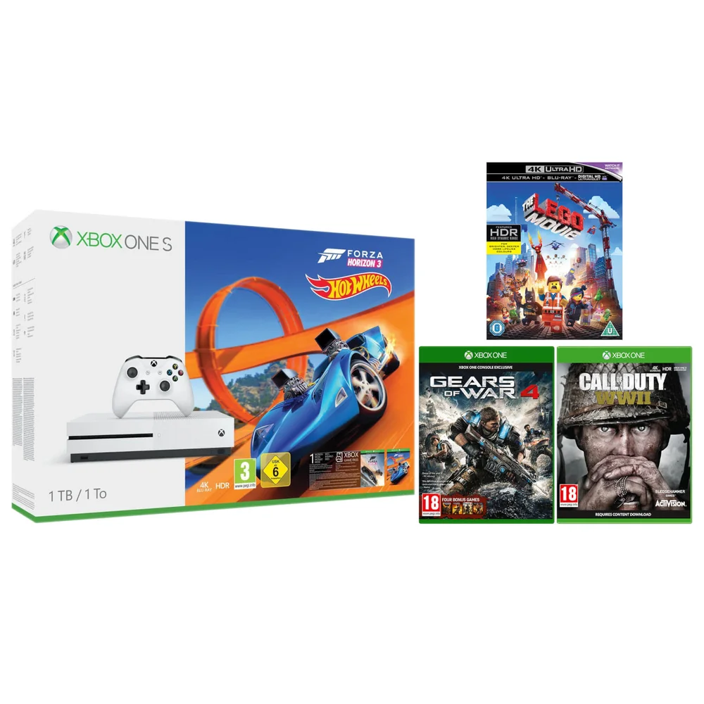 Xbox One S 1TB Forza Horizon 3 Hot Wheels Bundle with Call of Duty: WWII, Gears of War 4 and The LEGO Movie 4K Image 1
