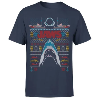 Jaws Fairisle Men's Christmas T-Shirt - Navy
