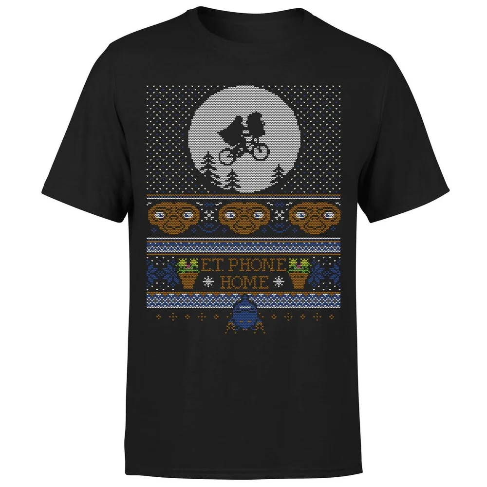 E.T Phone Home Fairisle Men's Christmas T-Shirt - Black - L Image 1