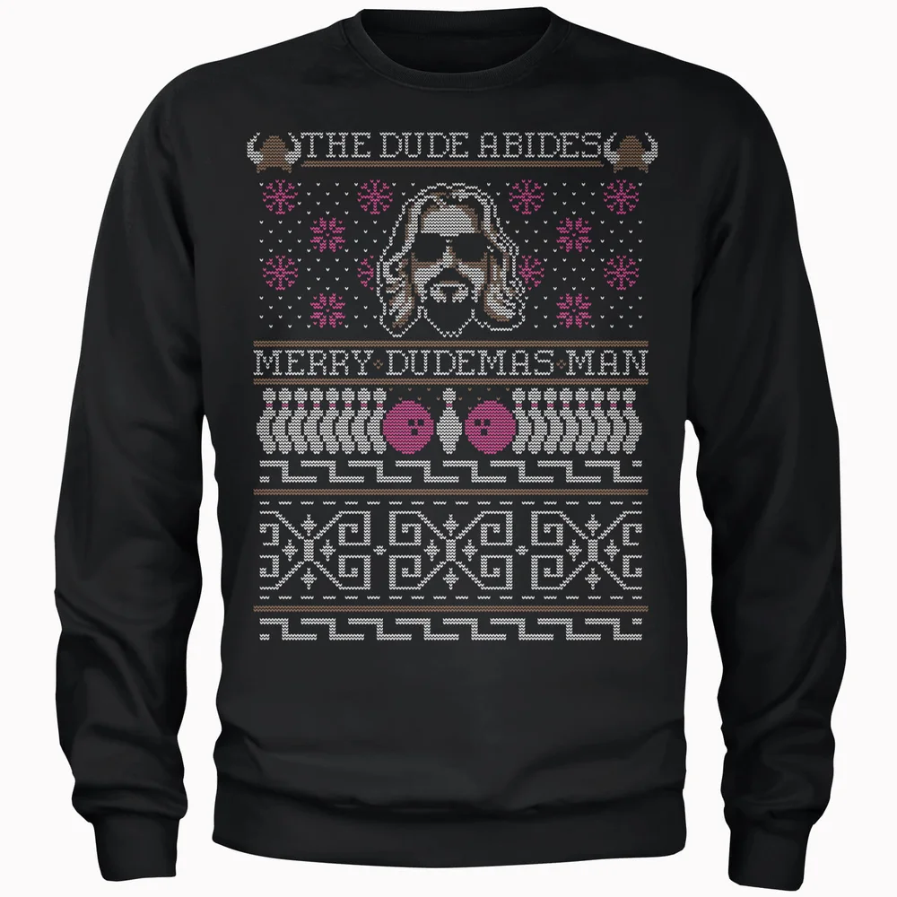 The Dude Abides Merry Dudemas Man Men's Christmas Jumper - Black - S Image 1