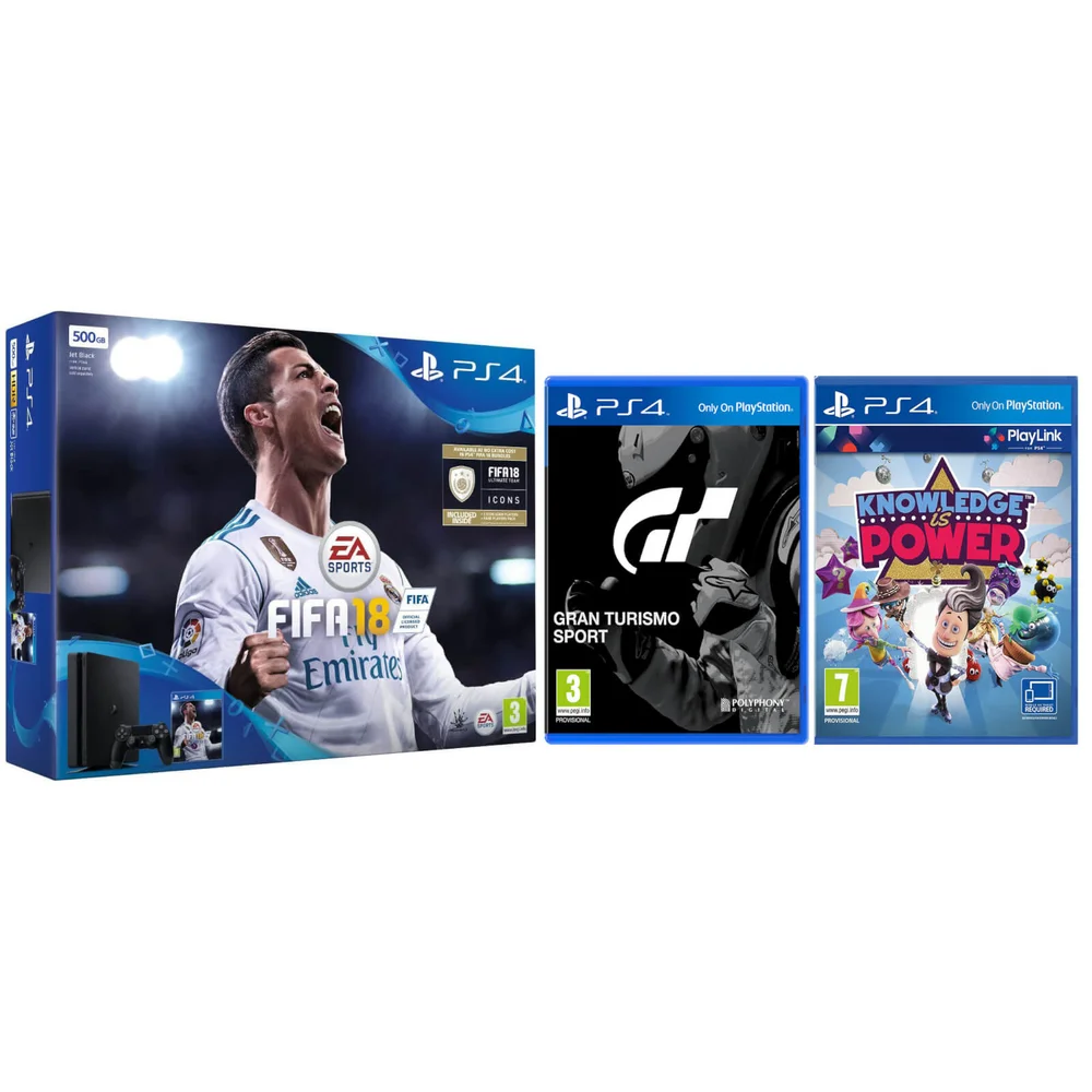 Sony PlayStation 4 Slim 500GB With FIFA 18, GT Sport & Knowledge Is Power Image 1