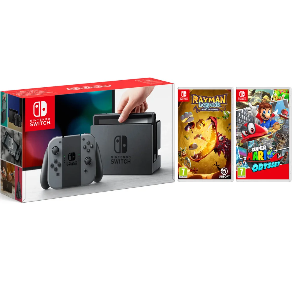 Nintendo Switch Grey with Rayman Legends Definitive Edition & Super Mario Odyssey Image 1