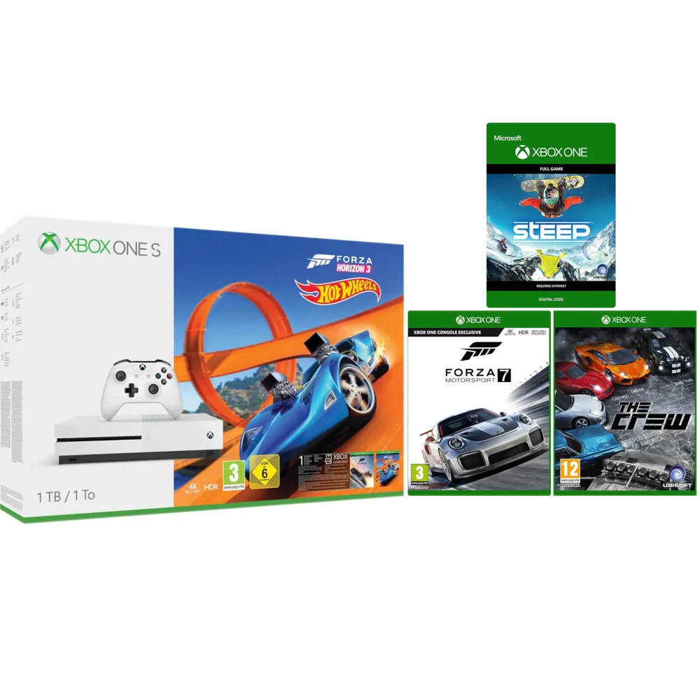Xbox One S 1TB with Forza Horizon 3 Hot Wheels Bonus Bundle with Forza 7, Steep and The Crew Image 1
