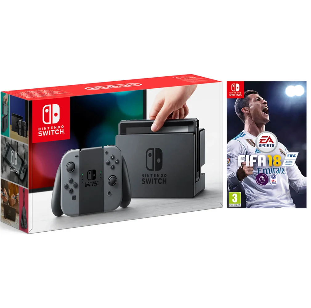 Nintendo Switch Console with Grey Joy-Con – Includes Fifa 18 Image 1