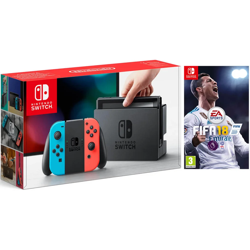 Nintendo Switch Console With Neon Red/Neon Blue Joy-Con – Includes Fifa 18 Image 1