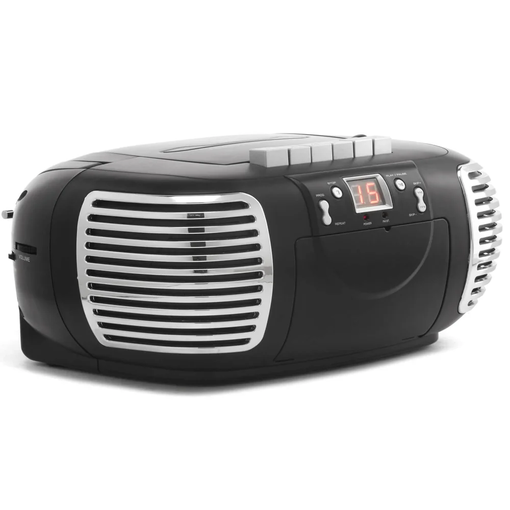 GPO Retro PCD299 3-in-1 Portable CD, Radio and Cassette Player - Black Image 1