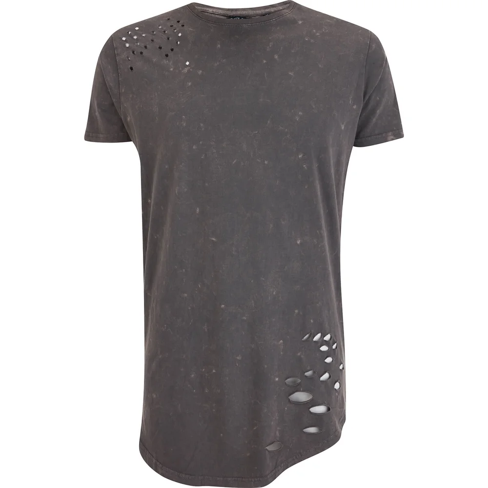Brave Soul Men's Genko Acid Wash Distressed T-Shirt - Grey - S - Grey Image 1