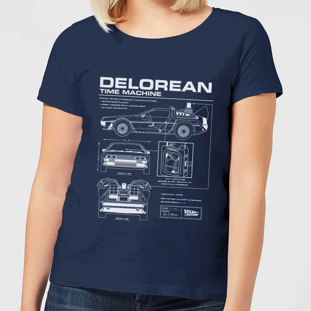 Back To The Future DeLorean Schematic Women's T-Shirt - Navy