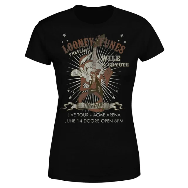 Looney Tunes Wile E Coyote Guitar Arena Tour Women's T-Shirt - Black