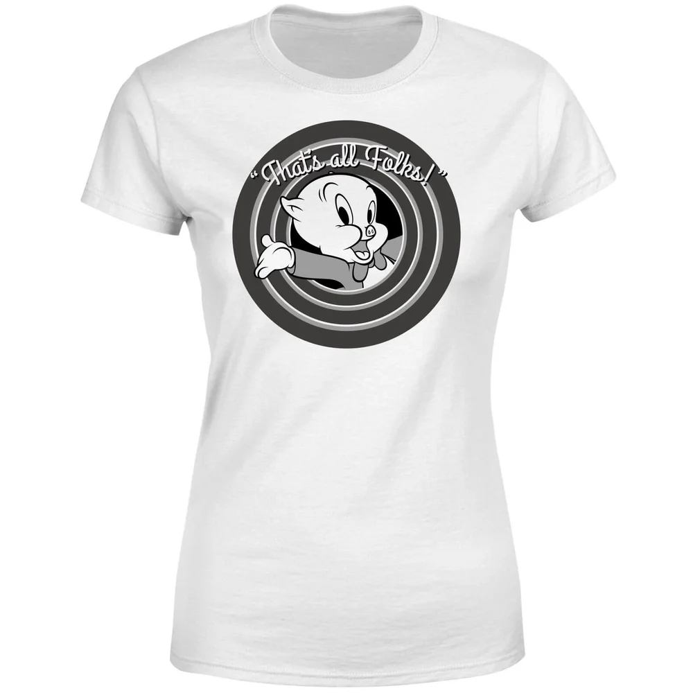 Looney Tunes That's All Folks Porky Pig Women's T-Shirt - White - S Image 1