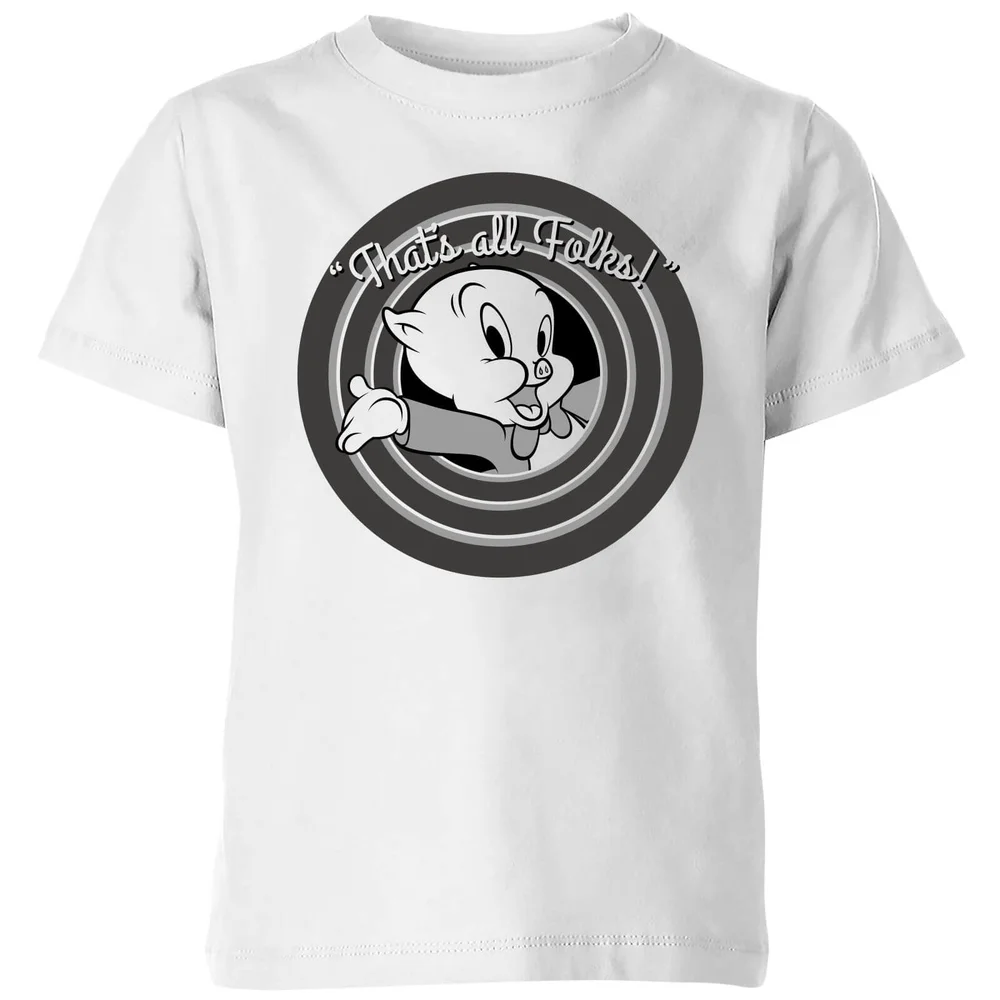 Looney Tunes That's All Folks Porky Pig Kids' T-Shirt - White - 3-4 Years Image 1