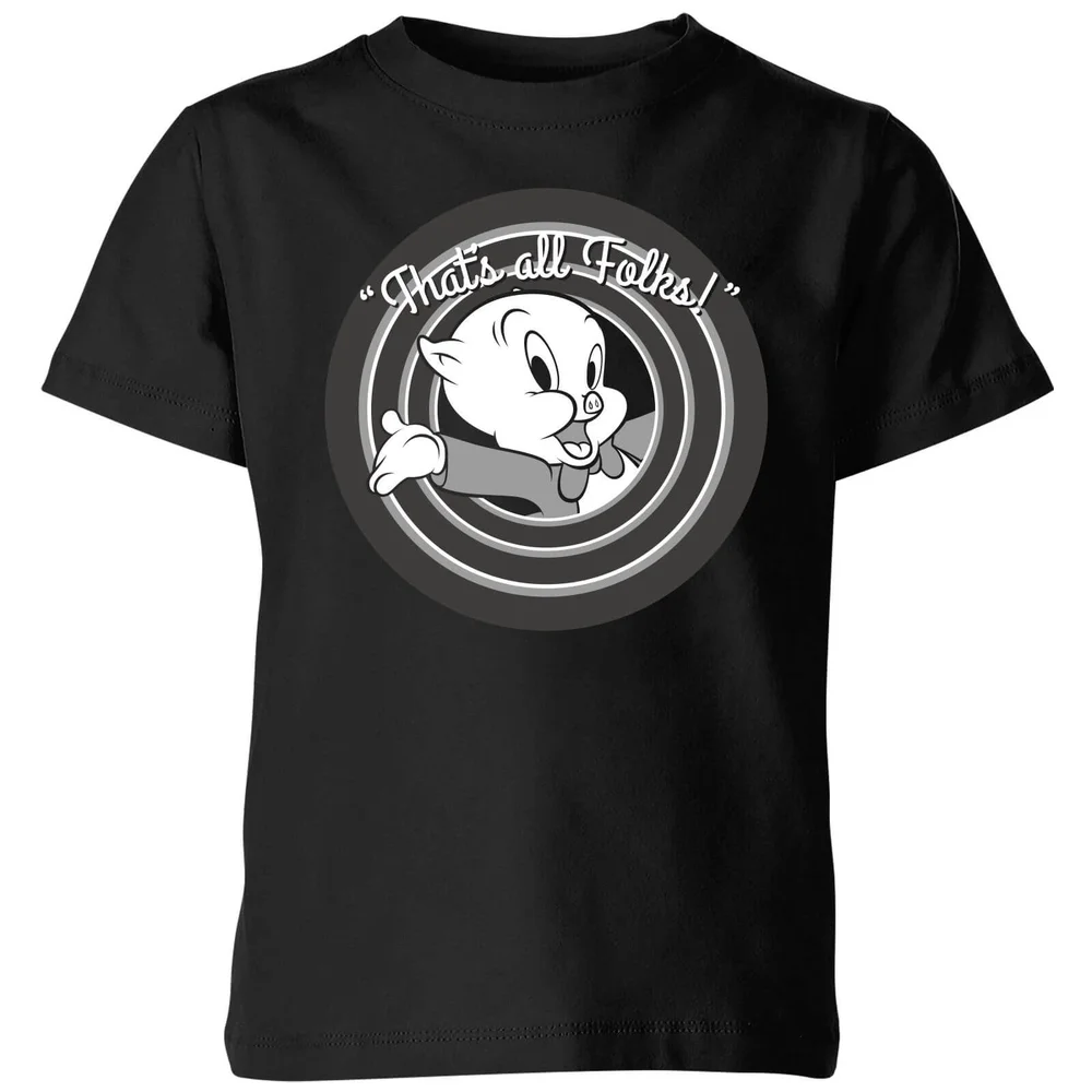 Looney Tunes That's All Folks Porky Pig Kids' T-Shirt - Black - 11-12 Years Image 1