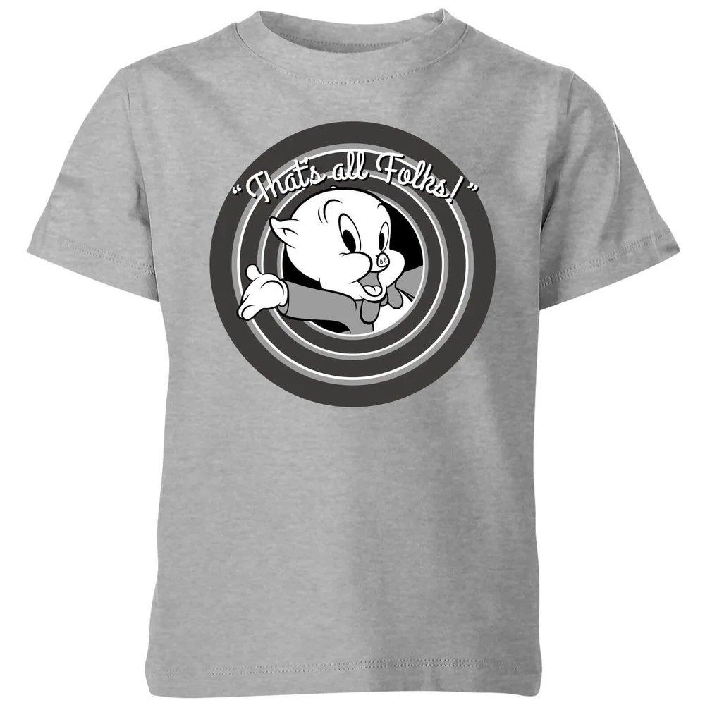 Looney Tunes That's All Folks Porky Pig Kids' T-Shirt - Grey - 7-8 Years Image 1