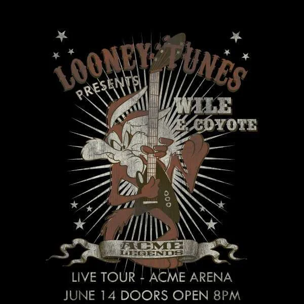 Looney Tunes Wile E Coyote Guitar Arena Tour Sweatshirt - Black