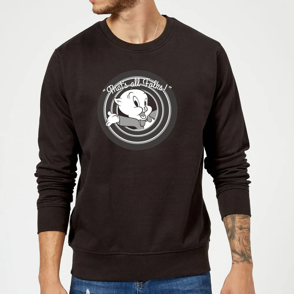 Looney Tunes That's All Folks Porky Pig Sweatshirt - Black - S Image 1
