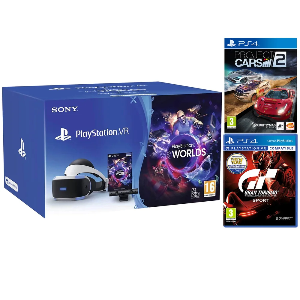 Sony Playstation VR Starter Kit including Playstation Worlds & Gran Turismo: Sport & Project Cars 2 Image 1