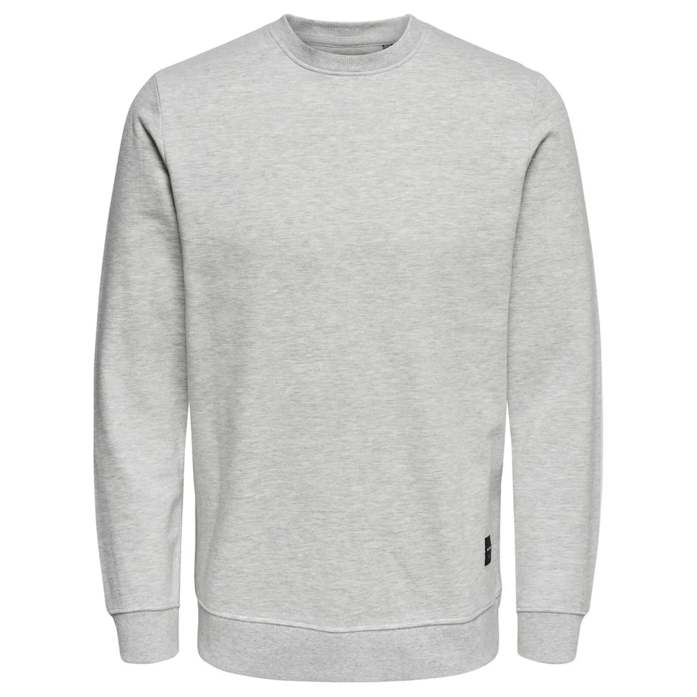 Only & Sons Men's Basic Crew Neck Sweatshirt - Light Grey Marl - S - Grey Image 1