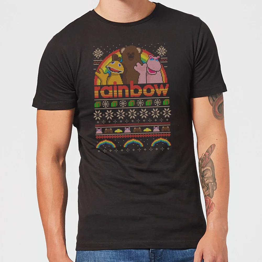 Rainbow Fairisle Christmas Sweatshirt Men's T-Shirt - Black - S Image 1