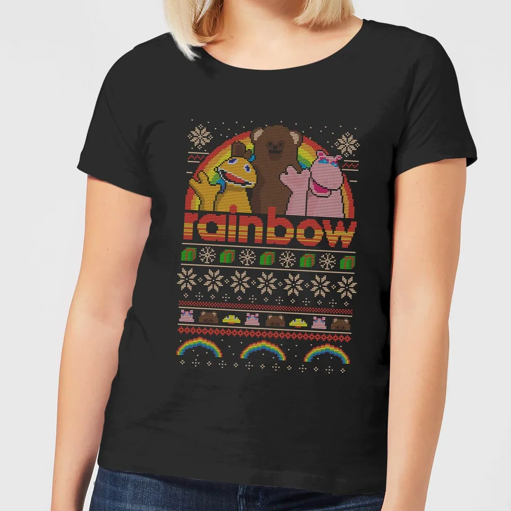 Rainbow Fairisle Christmas Sweatshirt Women's T-Shirt - Black - S Image 1