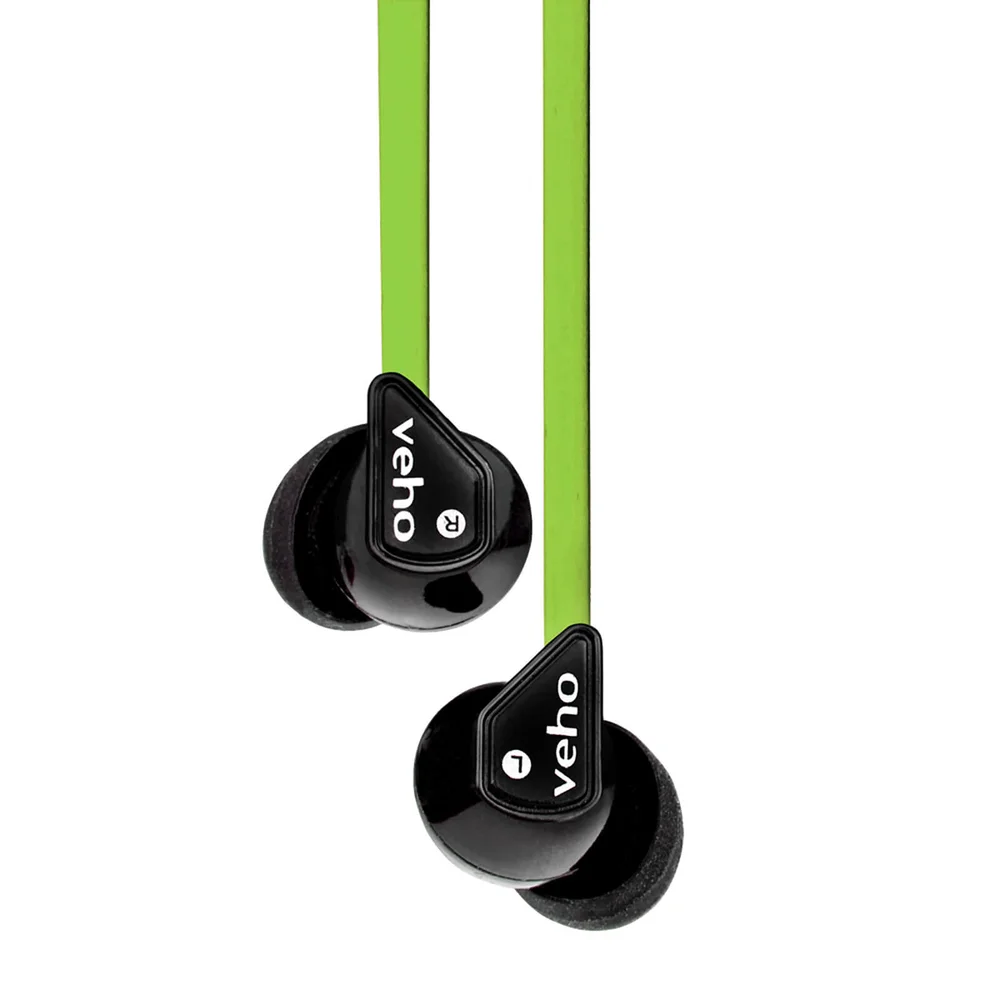 Veho Z1 Noise Isolating Stereo Earphones with Flat Flex Anti Tangle Cord - Green Image 1