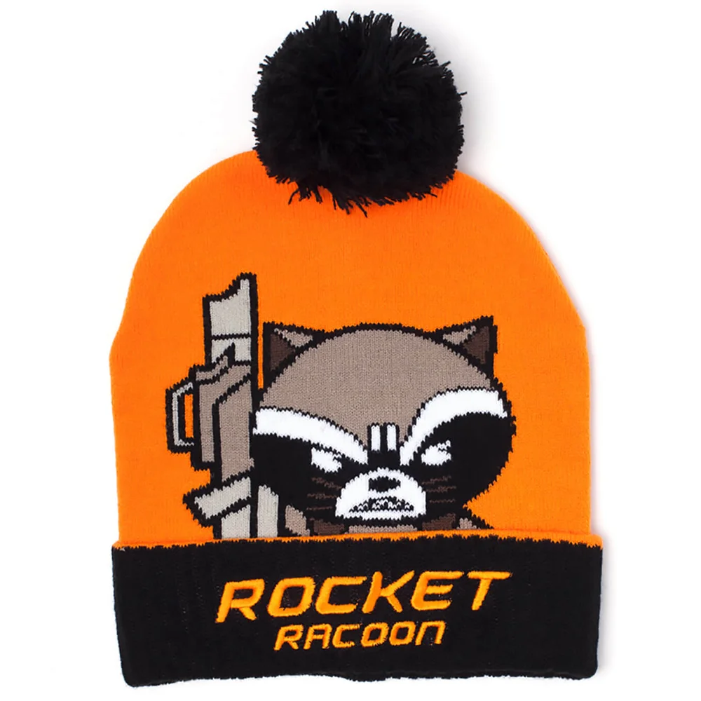Marvel Guardians of the Galaxy Men's Kawaii Rocket Racoon Art Beanie Hat - Orange Image 1