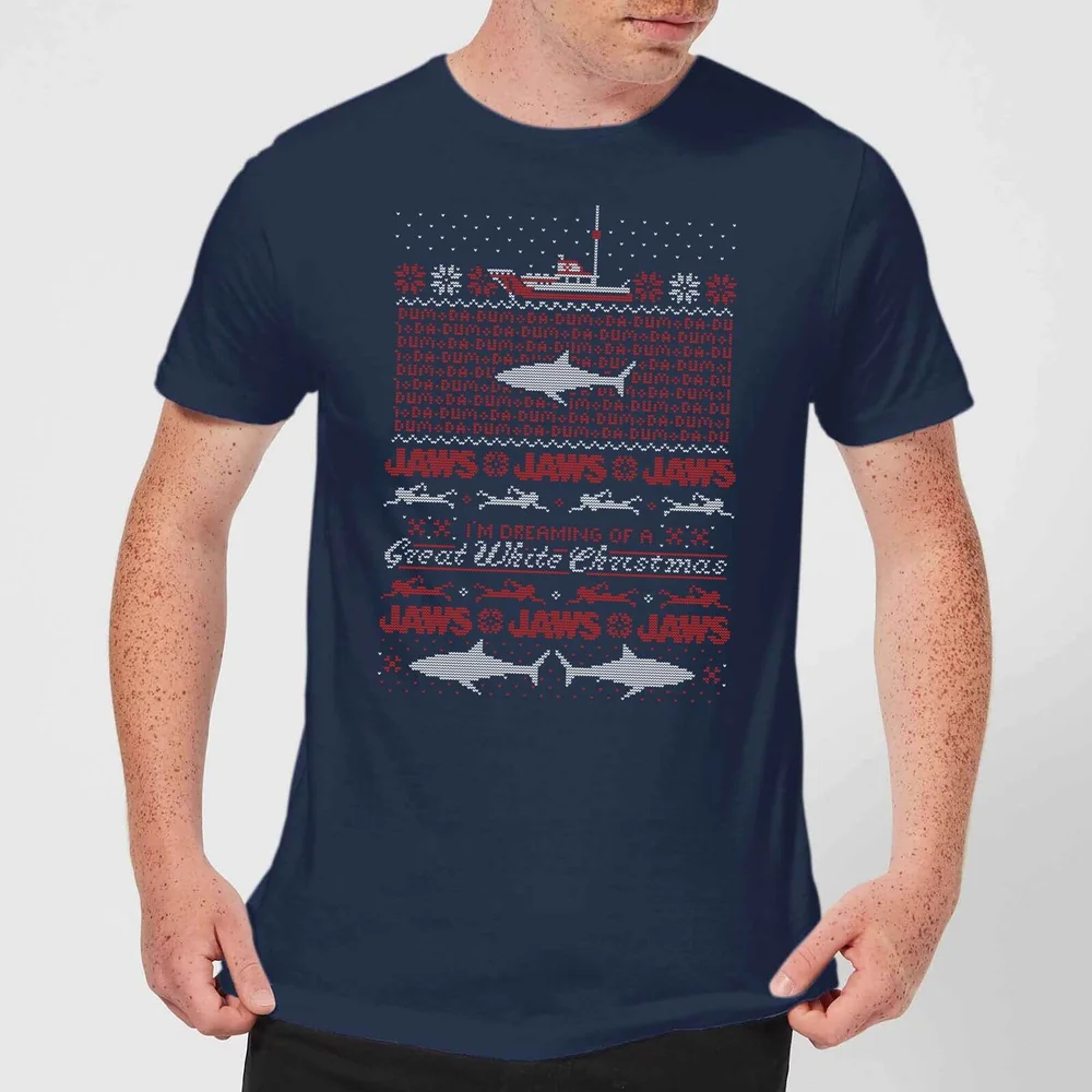 Jaws Great White Christmas Men's T-Shirt - Navy - S Image 1