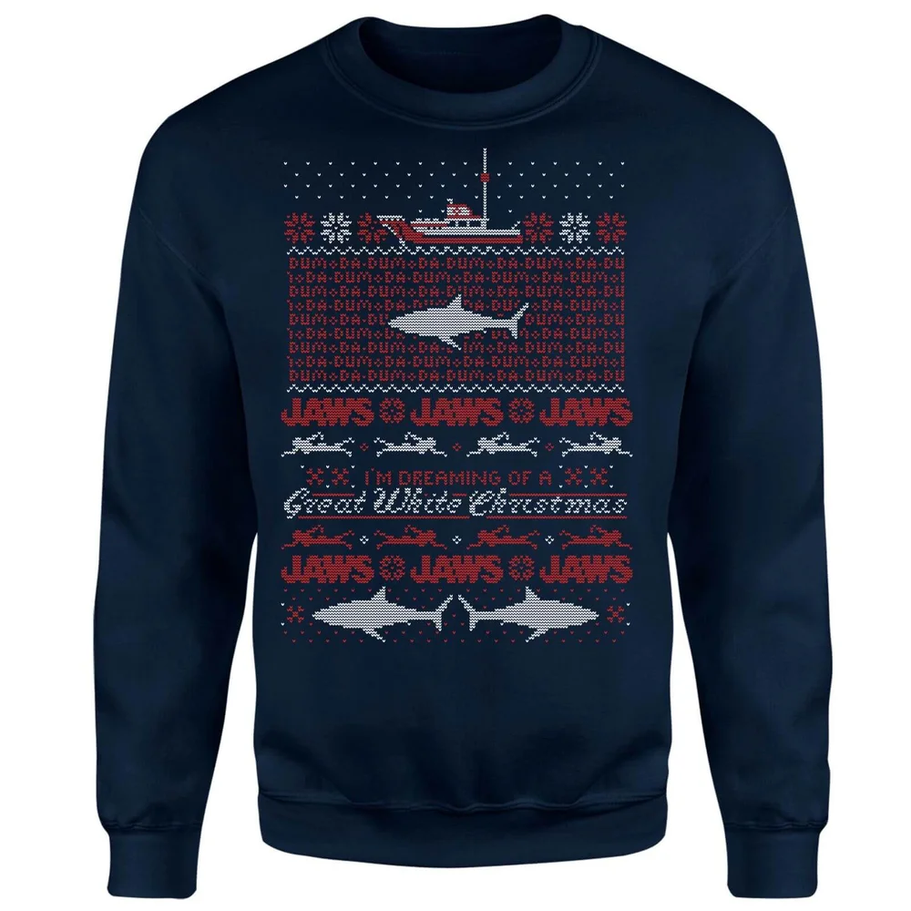 Jaws Great White Christmas Jumper - Navy - S Image 1