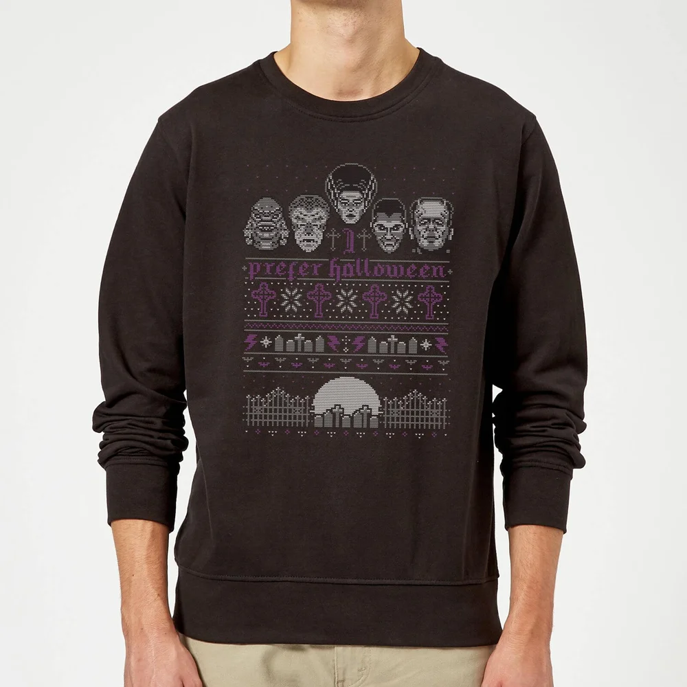 Universal Monsters I Prefer Halloween Christmas Sweatshirt - Black - S Image 1