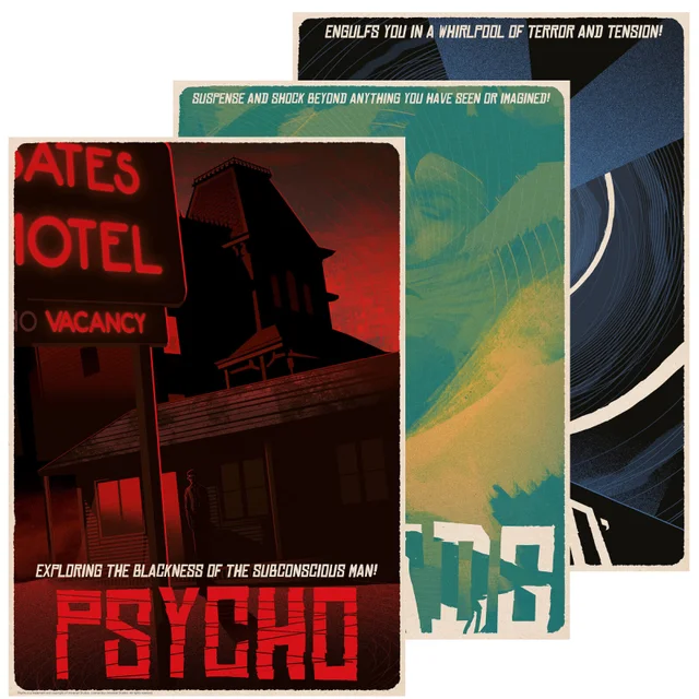 Alfred Hitchcock Classic Illustrative Art Prints (Set of 3)