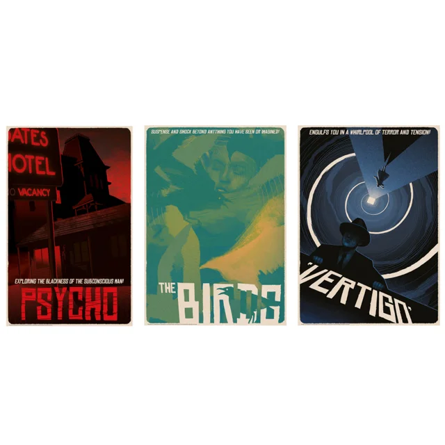 Alfred Hitchcock Classic Illustrative Art Prints (Set of 3)