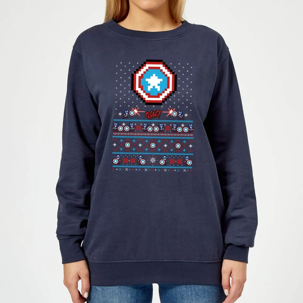 Marvel Avengers Captain America Pixel Art Women's Christmas Jumper - Navy - XS Image 1