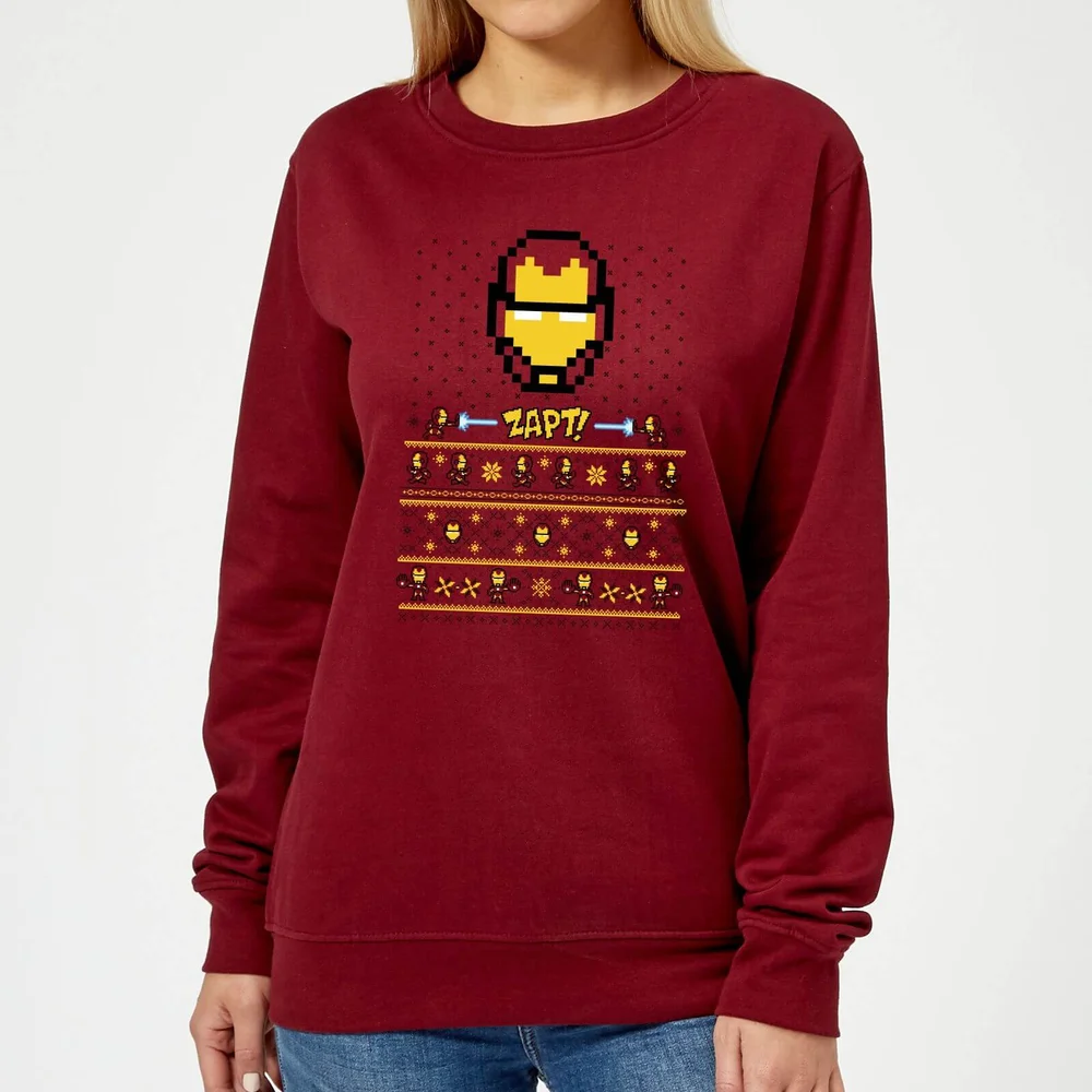 Marvel Avengers Iron Man Pixel Art Women's Christmas Jumper - Burgundy - XS Image 1