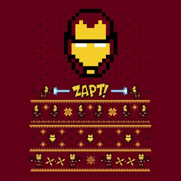 Marvel Avengers Iron Man Pixel Art Women's Christmas Jumper - Burgundy