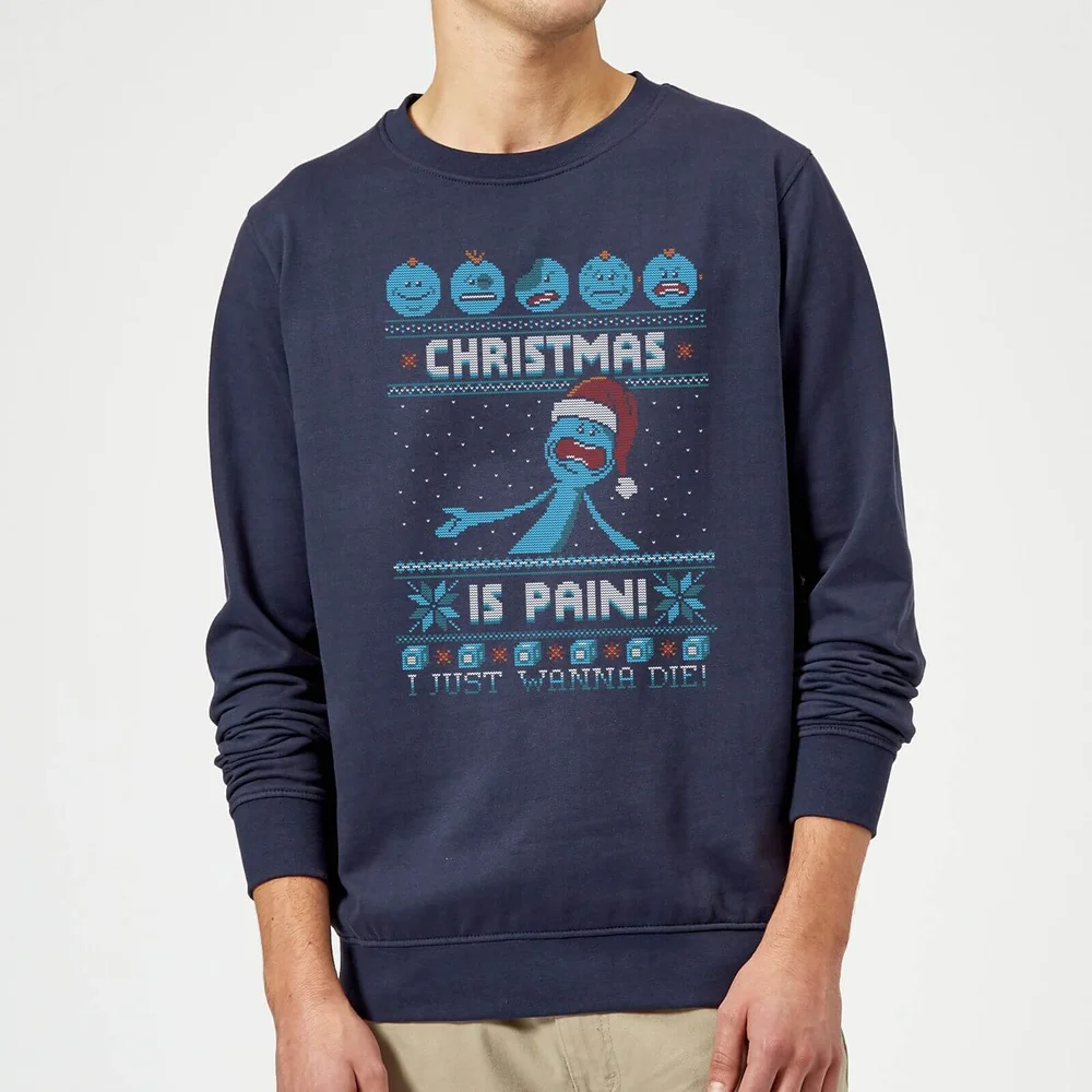 Rick and Morty Mr Meeseeks Pain Christmas Jumper - Navy - S Image 1