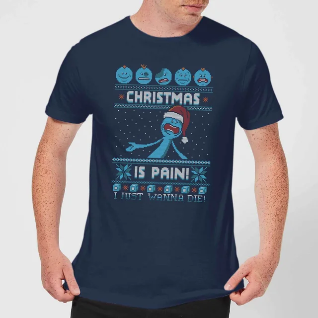 Rick and Morty Mr Meeseeks Pain Men's Christmas T-Shirt - Navy
