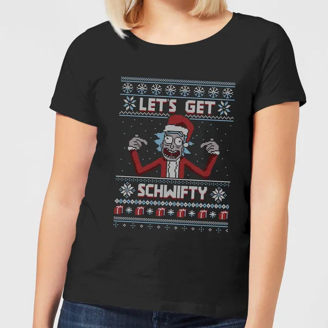 Rick and Morty Lets Get Schwifty Women's Christmas T-Shirt - Black