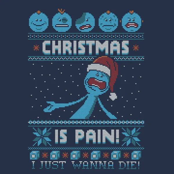 Rick and Morty Mr Meeseeks Pain Women's Christmas T-Shirt - Navy