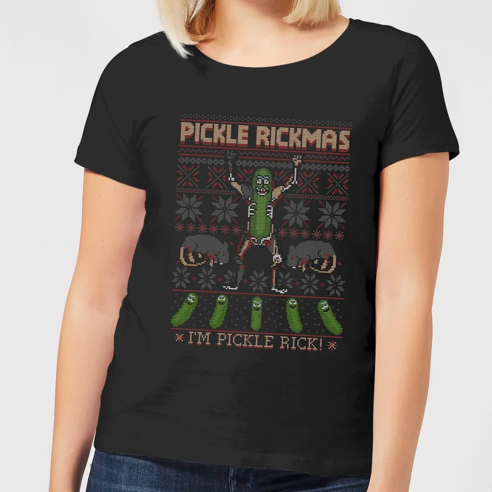 Rick and Morty Pickle Rick Women's Christmas T-Shirt - Black - S Image 1