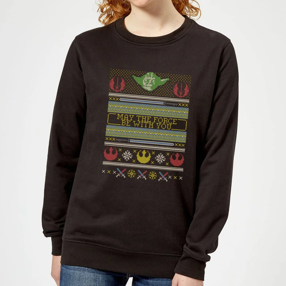 Star Wars May The force Be with You Pattern Women's Christmas Jumper - Black - XS Image 1