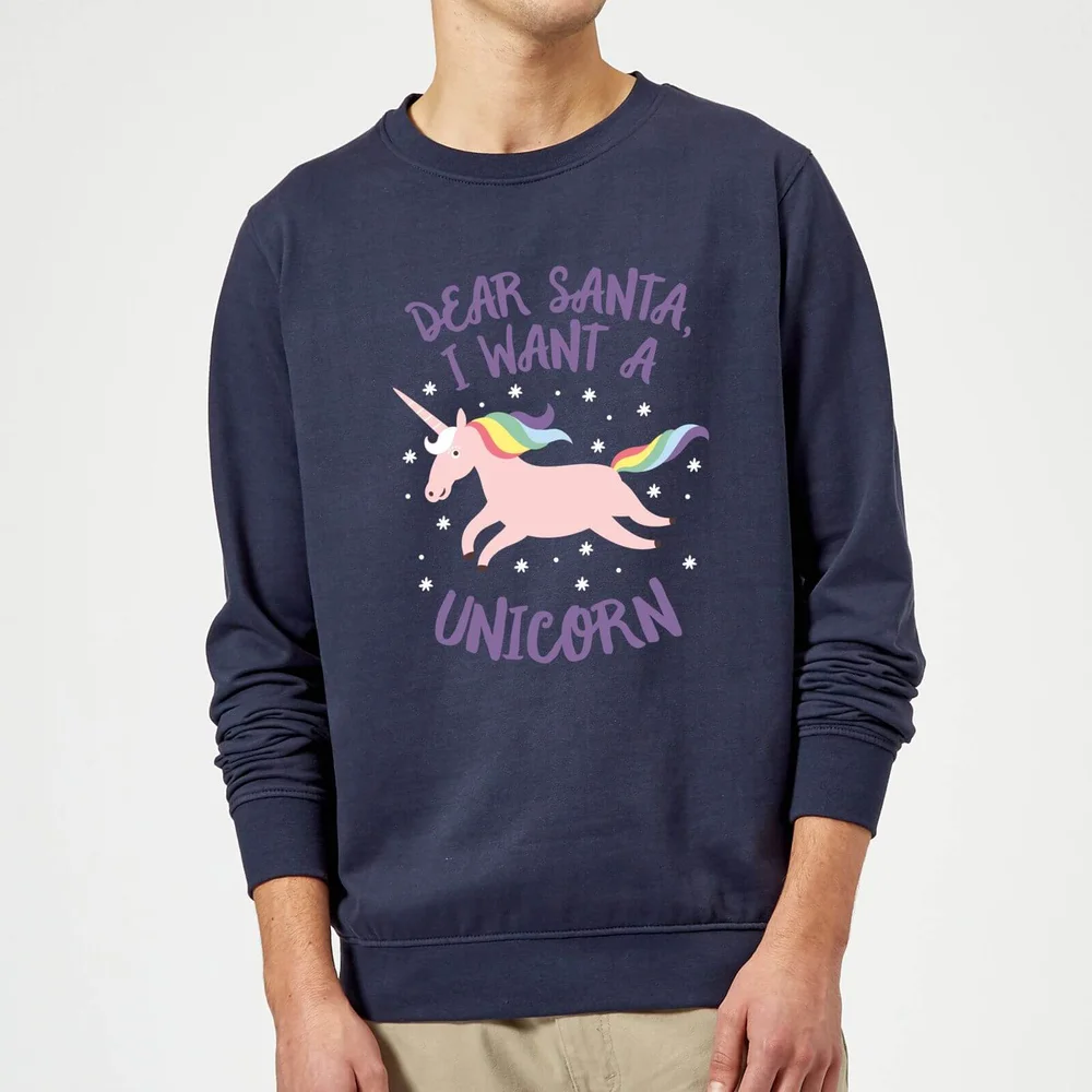 Dear Santa, I Want A Unicorn Christmas Sweatshirt - Navy - S Image 1