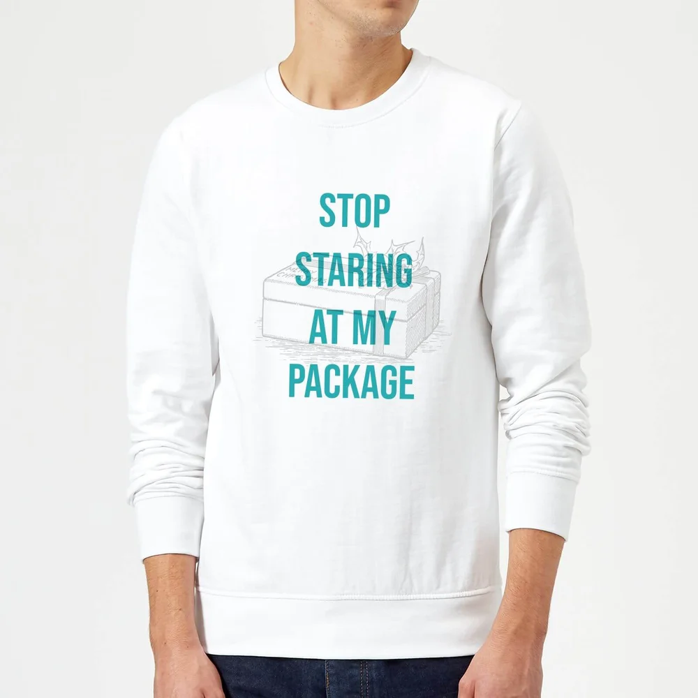 Stop Staring At My Package Christmas Sweatshirt - White - S - White Image 1