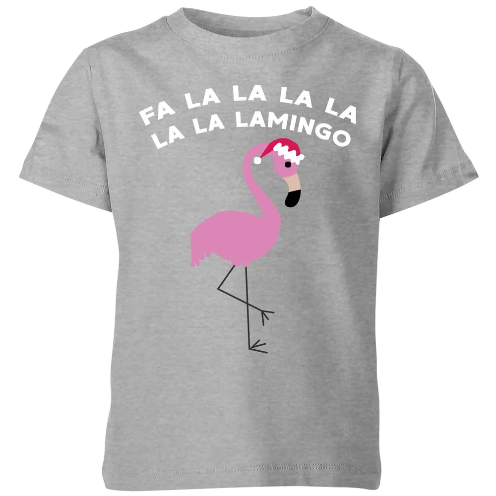 Fa La La La La La La Lamingo Kids' Christmas T-Shirt - Grey - 3-4 Years - Grey Image 1