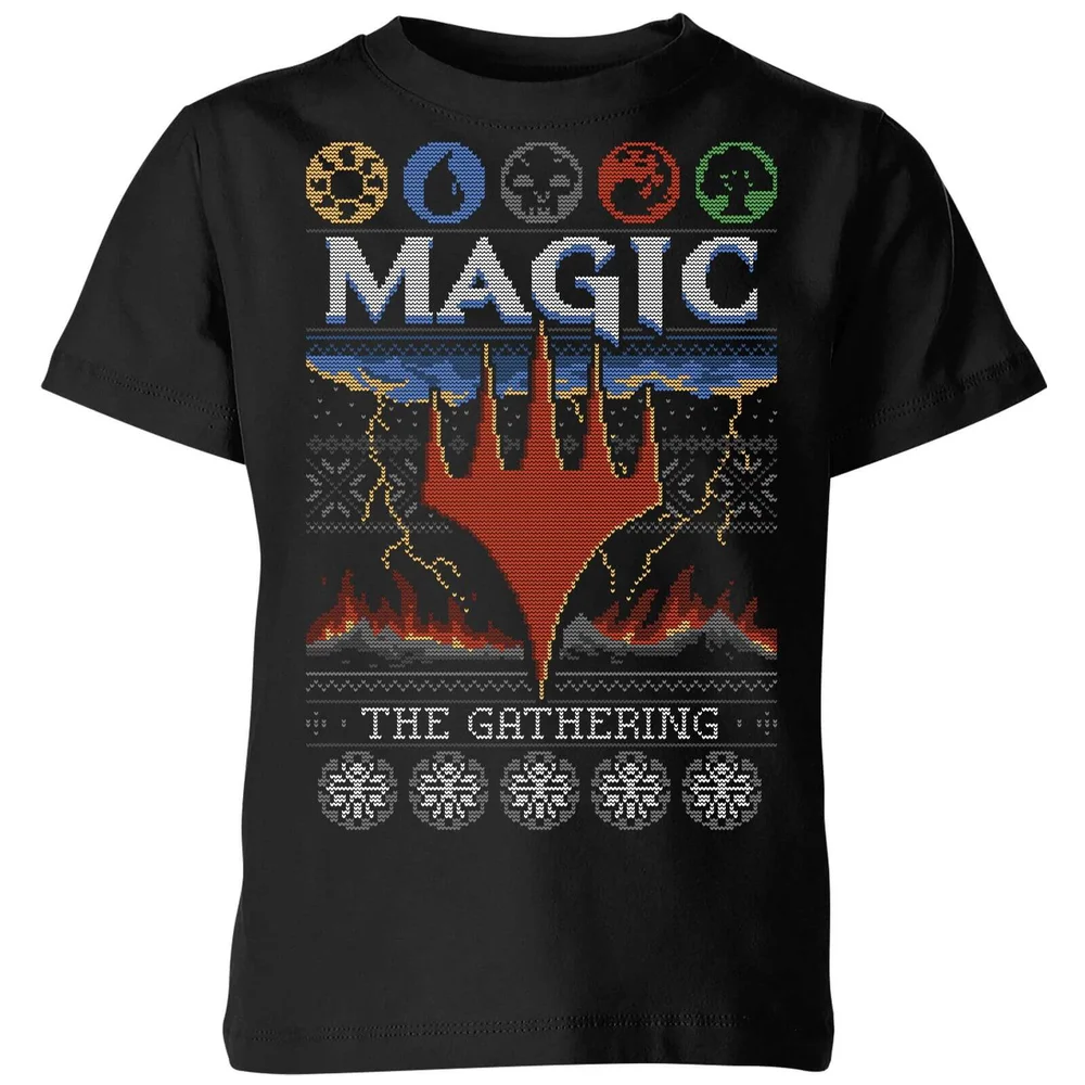 Magic The Gathering Colours Of Magic Knit Kids' Christmas T-Shirt - Black - 11-12 Years Image 1