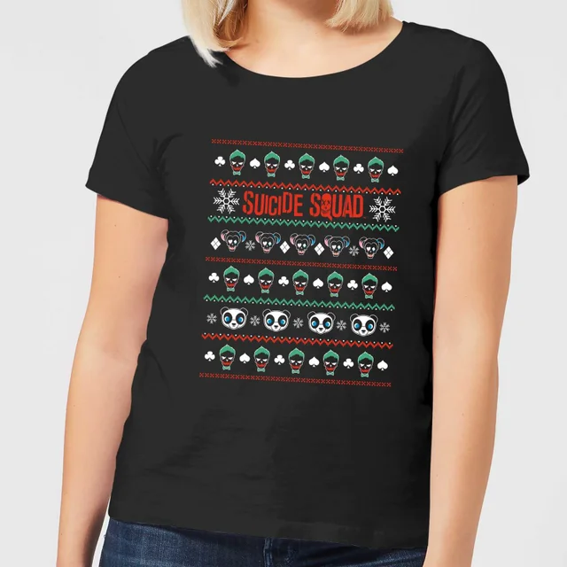 DC Suicide Squad Knit Pattern Women's Christmas T-Shirt - Black
