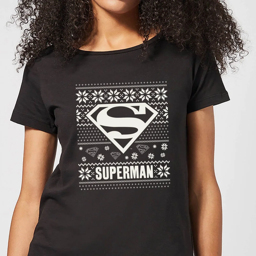 DC Superman Knit Pattern Women's Christmas T-Shirt - Black - XS Image 1