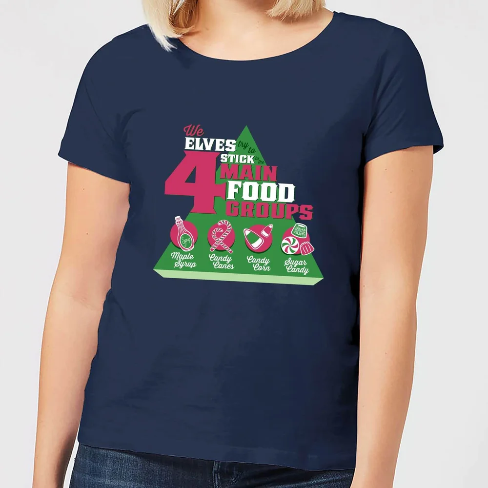 Elf Food Groups Women's Christmas T-Shirt - Navy - XS Image 1