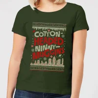 Elf Cotton-Headed-Ninny-Muggins Knit Women's Christmas T-Shirt - Forest Green - undefined undefined