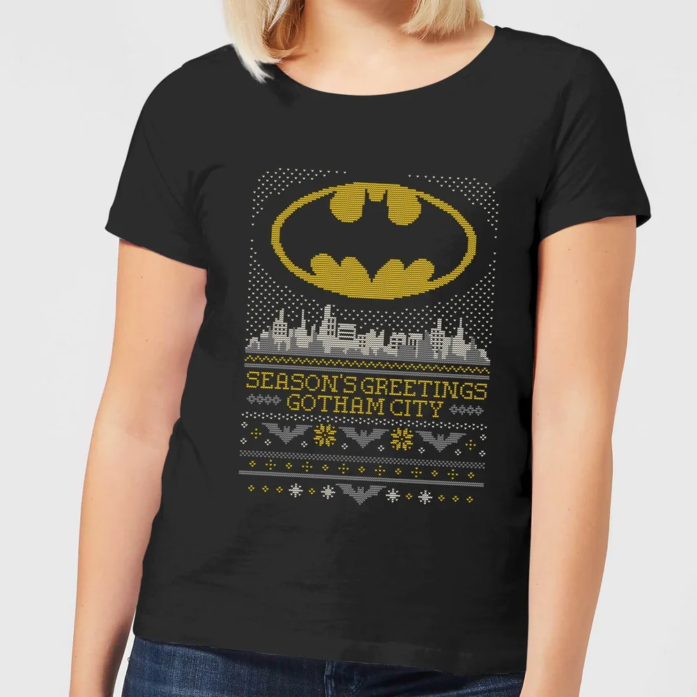 DC Seasons Greetings From Gotham Women's Christmas T-Shirt - Black - XS Image 1