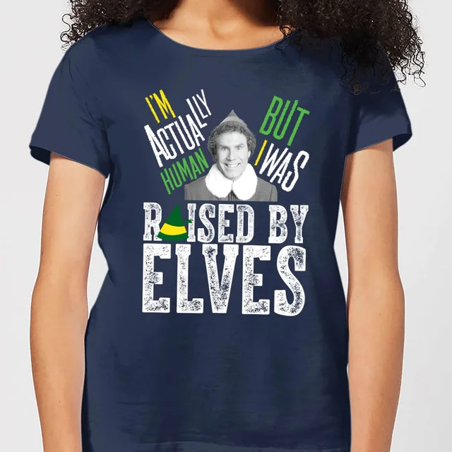 Elf Raised By Elves Women's Christmas T-Shirt - Navy